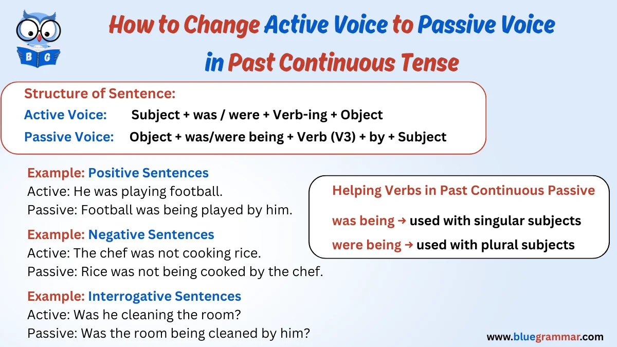 How to Change Active to Passive Voice in Past Continuous Tense