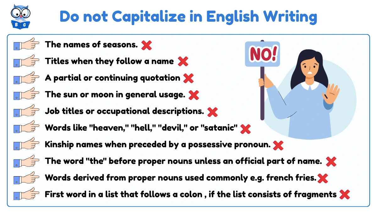 Rules for words not to capitalize in English