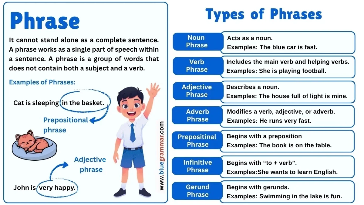 Types of Phrases in English | With Explanations & Examples