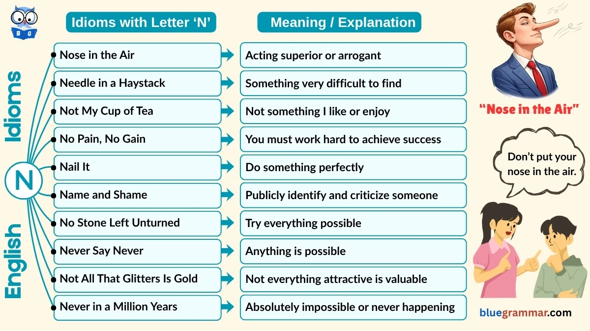 Idioms Starting with Letter N (Meanings and Examples)
