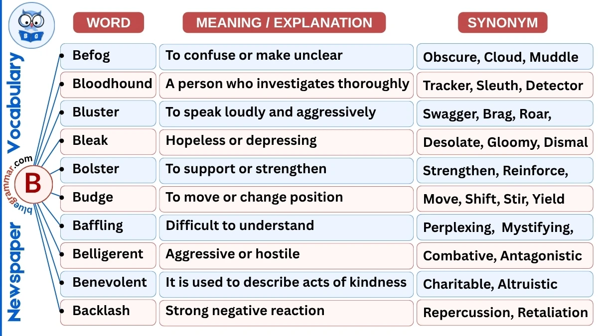 Newspaper Vocabulary Words Starting with B (With Meanings & Examples)