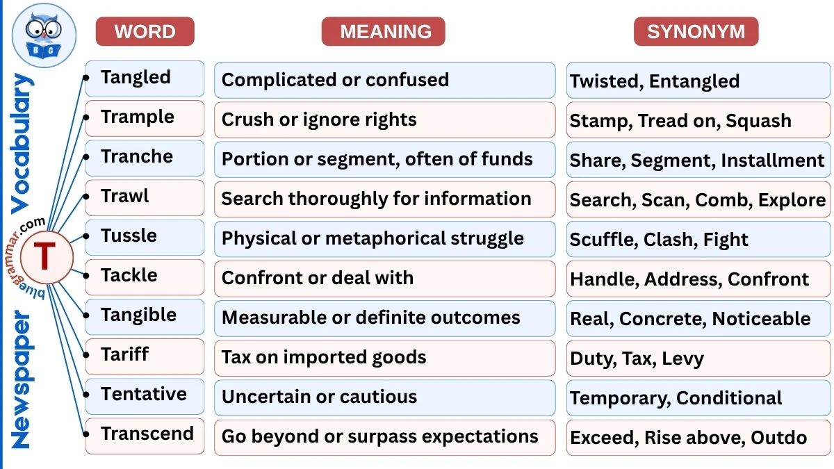Newspaper Vocabulary Words Starting with T (With Meanings & Examples)