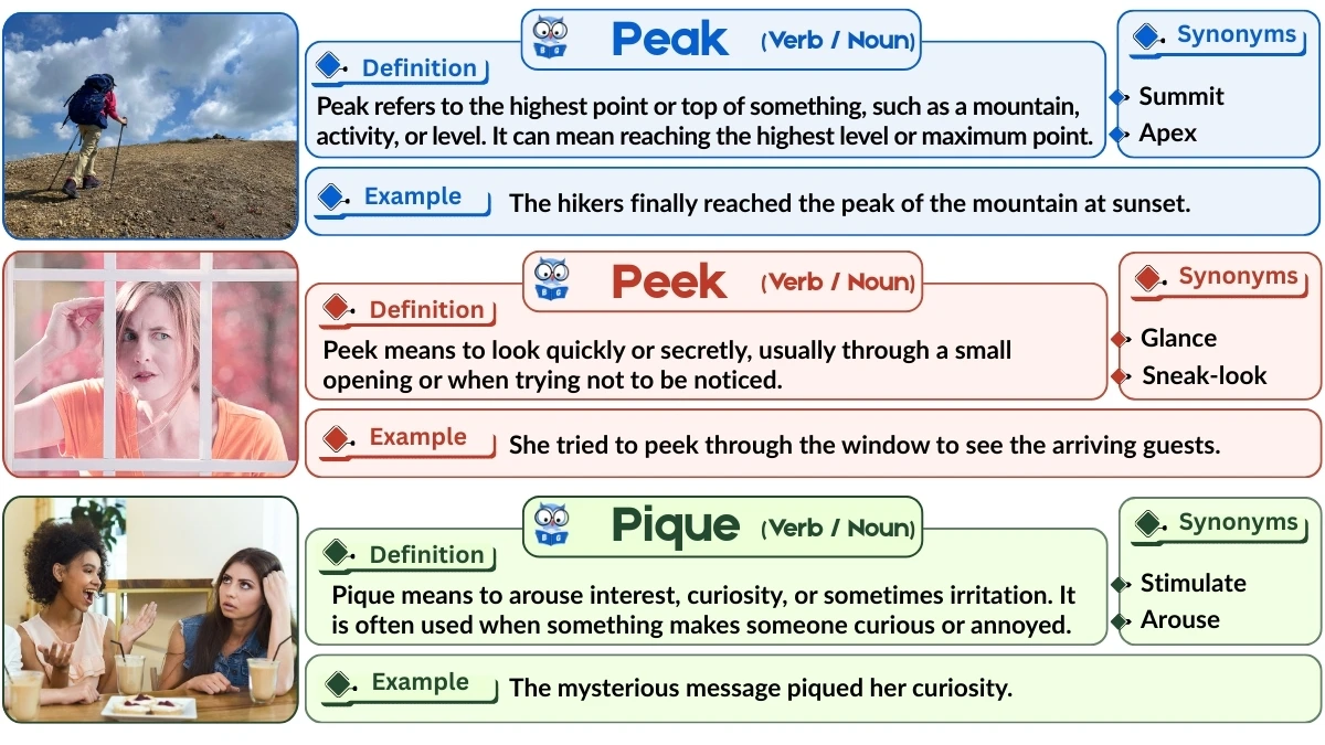 Peak vs Peek vs Pique