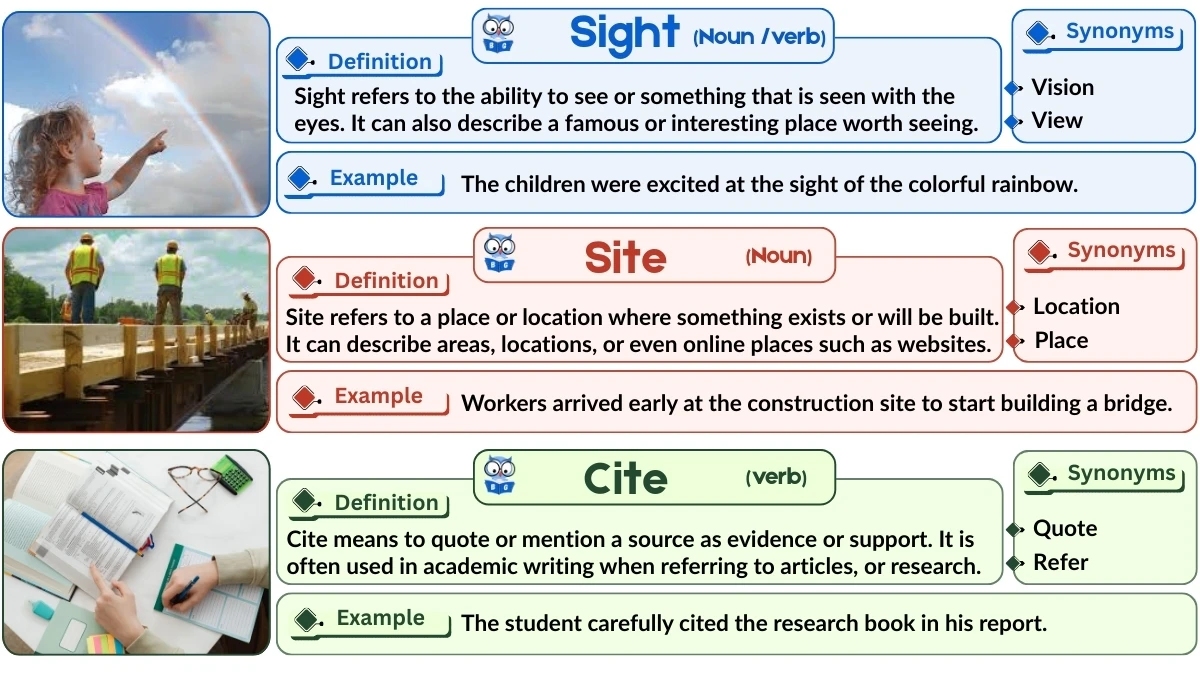 Sight vs Site vs Cite