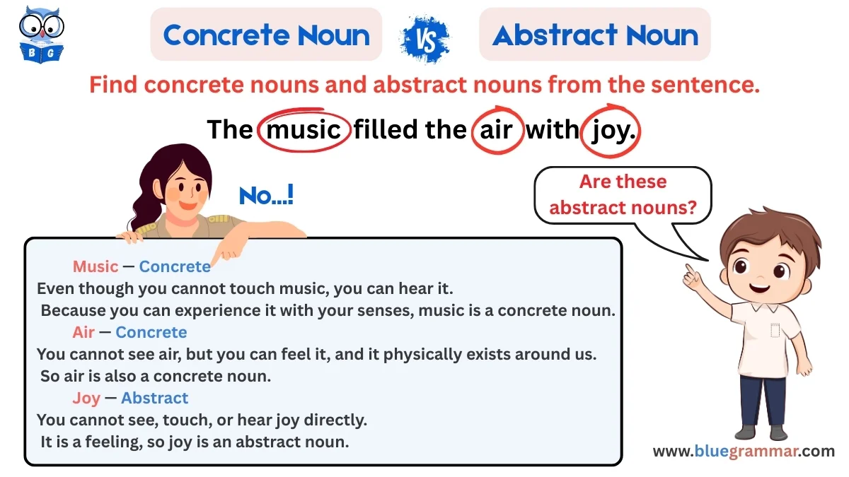 Abstract nouns vs concrete nouns with examples