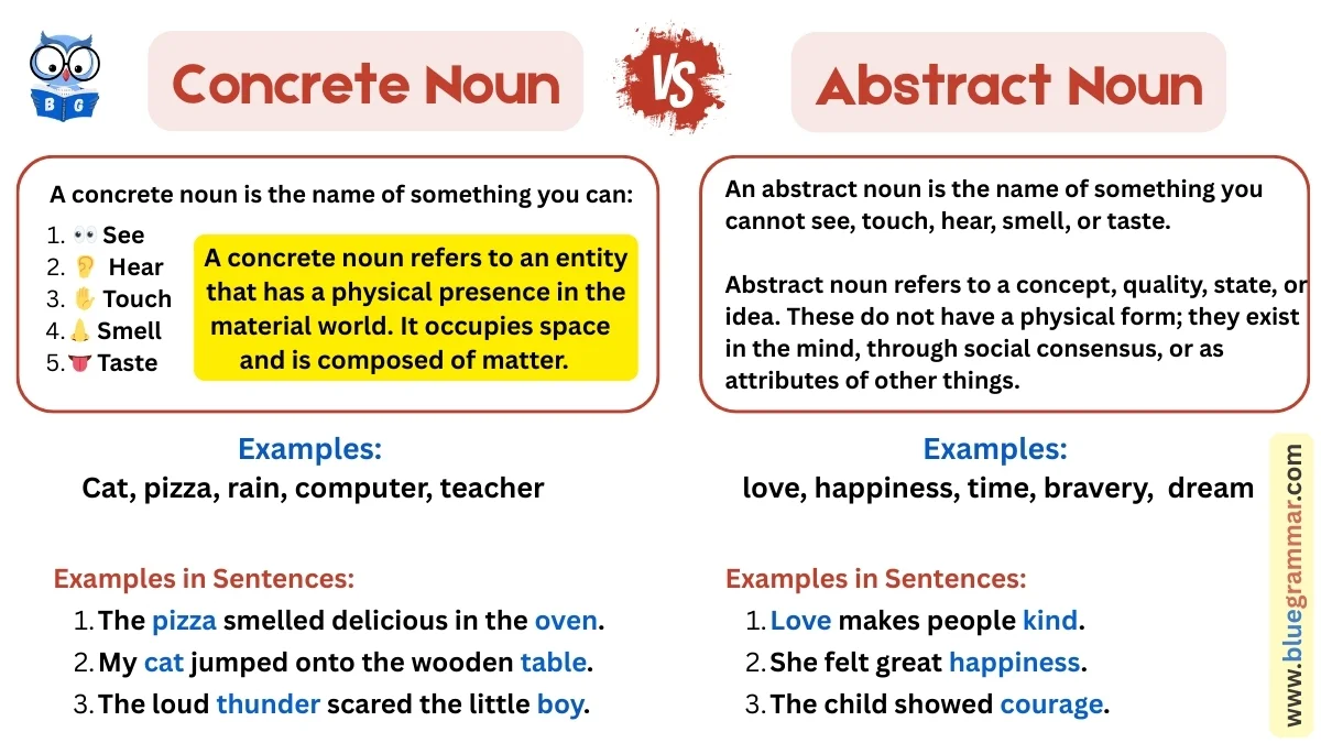 Concrete nouns vs abstract nouns