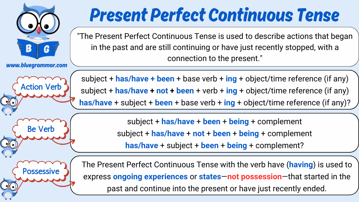 Present Perfect Continuous Tense English Grammar Chart