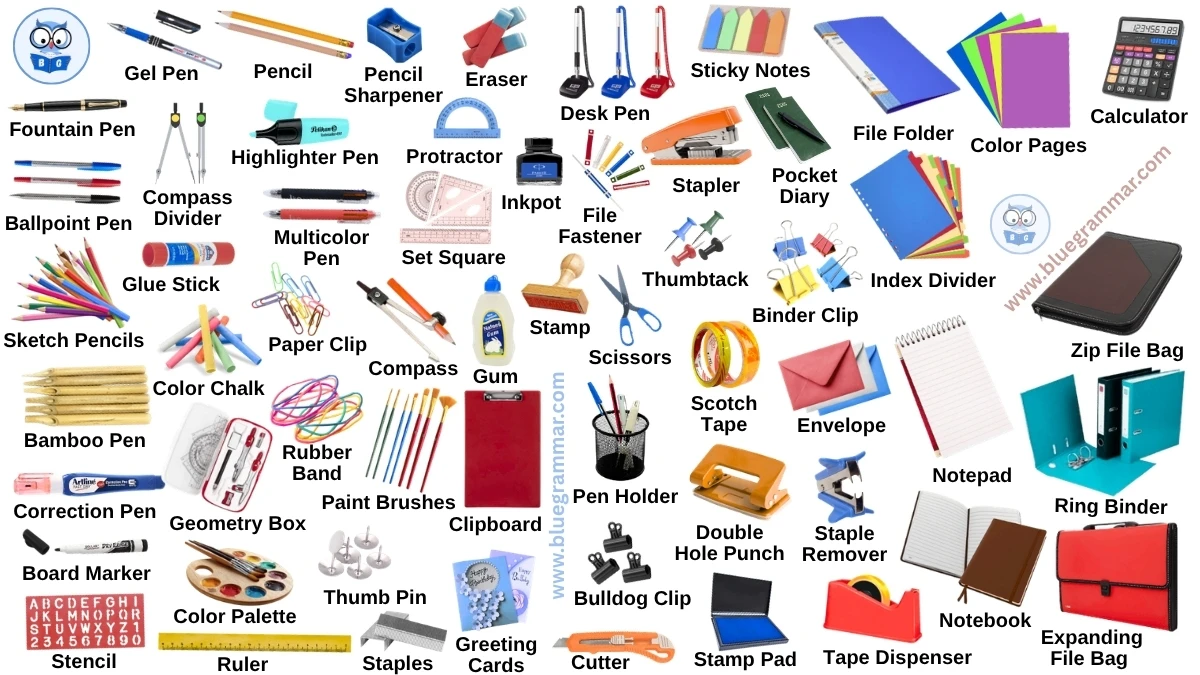 Stationery Items Names in English